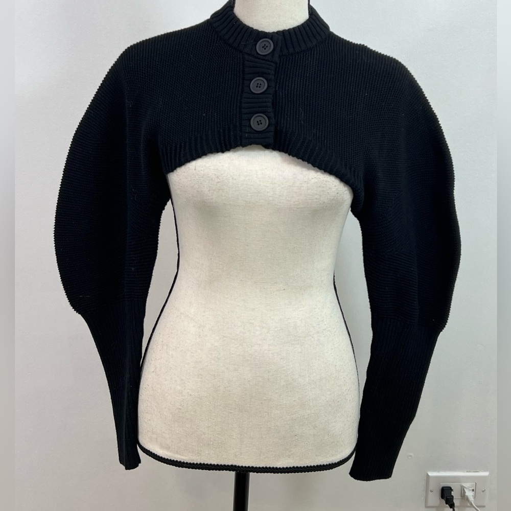 525 America Black Cropped Shrug with Button Front